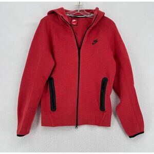 Nike Womens Red Tech Fleece Cotton Blend Full Zip Athletic Hooded Jacket Sz S